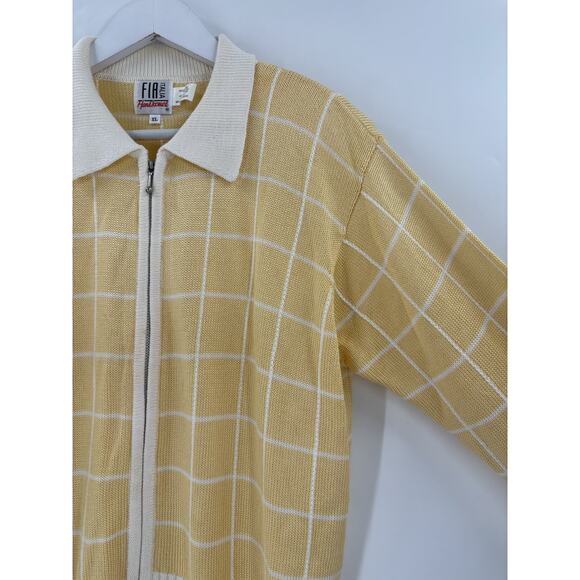 FIA Italia Vintage Knit Jacket Womens XL Yellow White Windowpane Full Zip Collar - Picture 2 of 16